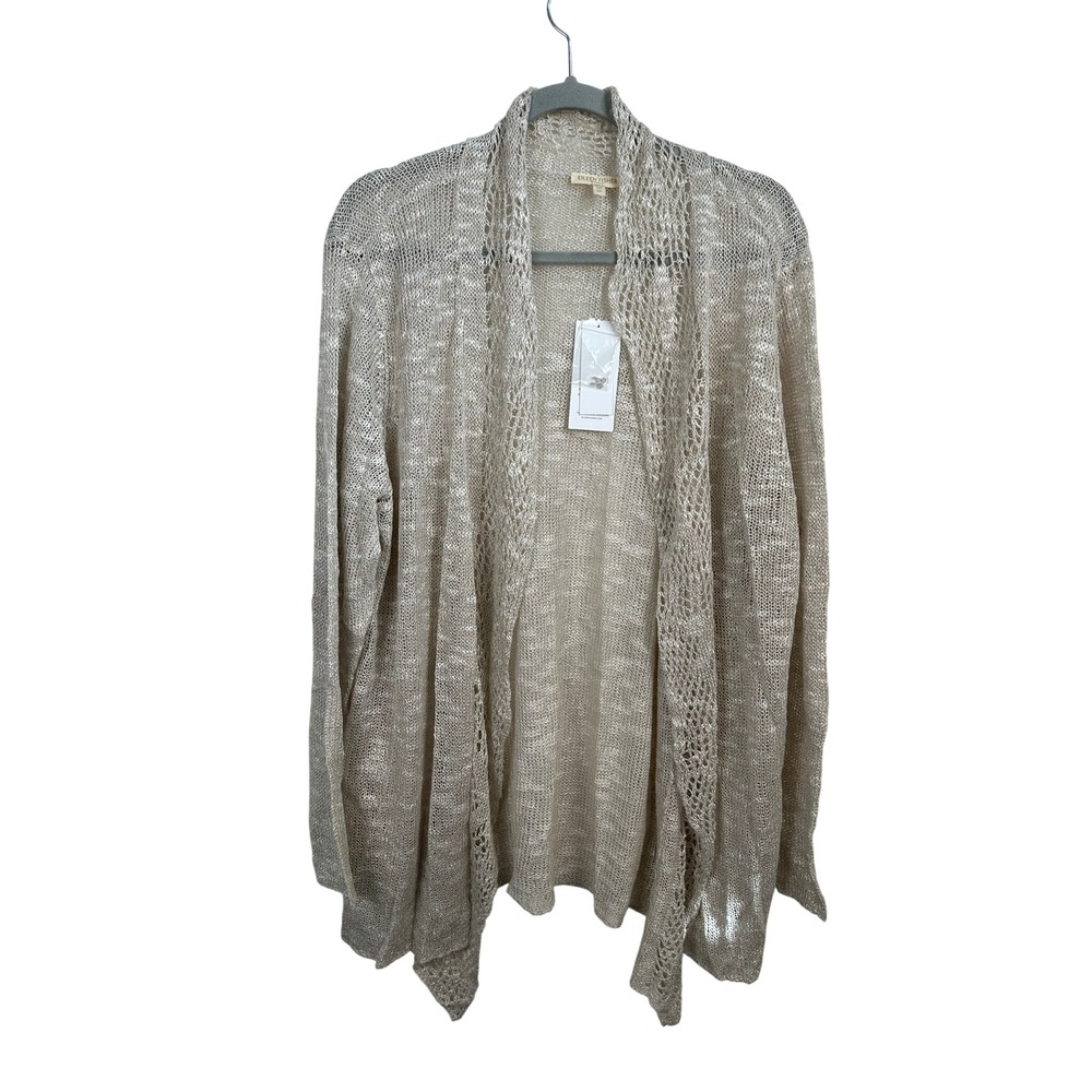 Eileen Fisher Cardigan Womens 2X Natural NWT Linen Blend Ruffle Open Knit